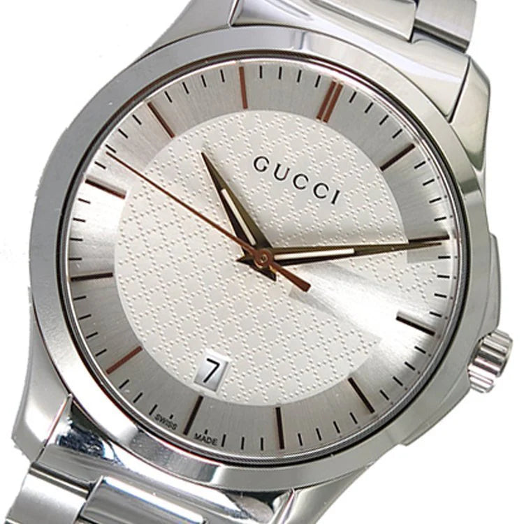 Gucci Men’s Swiss Made Quartz Silver Stainless Steel White Dial 38mm Watch YA126442