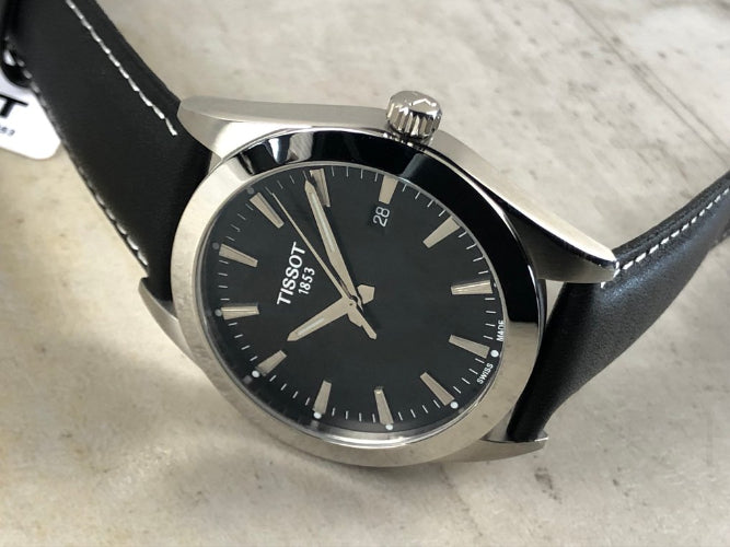 TISSOT Men’s Swiss Made Quartz Black Leather Strap Black Dial 40mm Watch T127.410.16.051.00