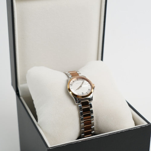 Gucci Women’s Swiss Made Quartz Stainless Steel Silver Dial 27mm Watch YA126564