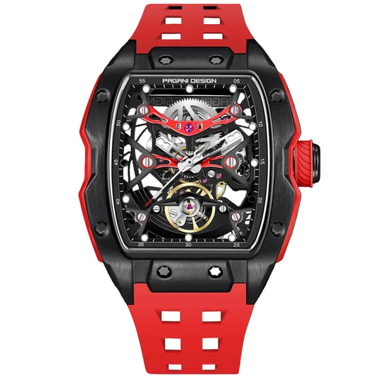 PAGANI DESIGN MEN'S WATCH MECHNICAL AUTOMATIC SKELETON RED STRAP RUBBER WATCH SKU-PD-YS018