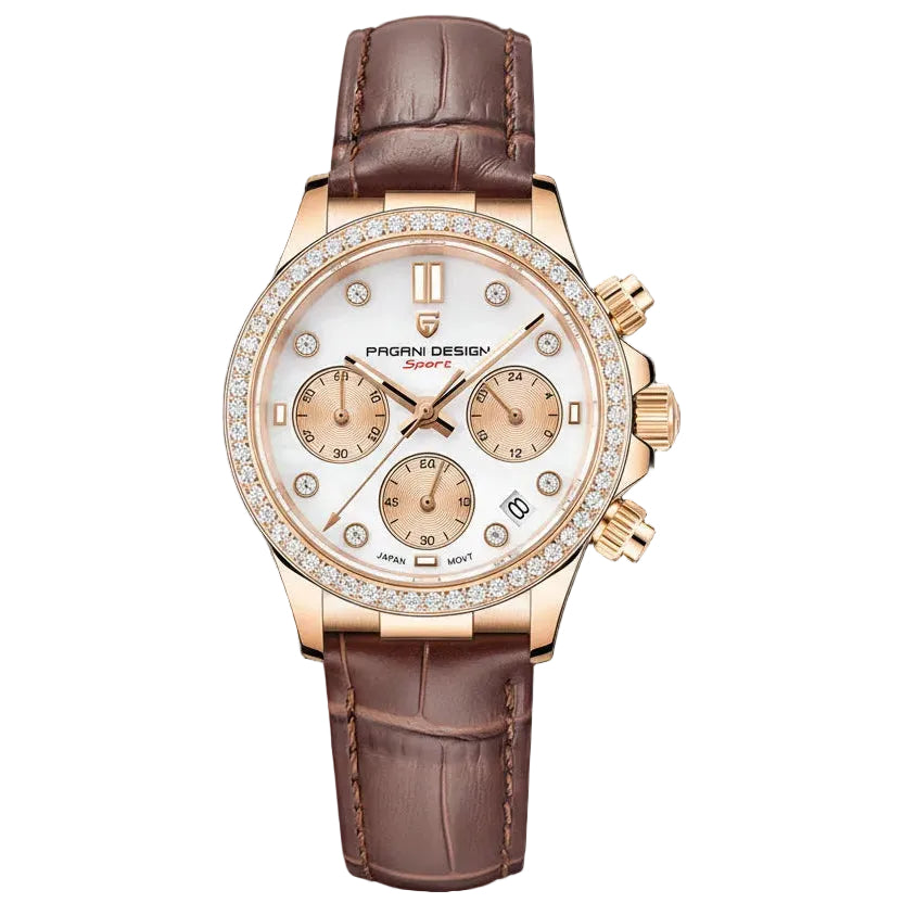 PAGANI DESIGN WOMEN'S WATCH CHRONOGRAPH JAPNEES QUARTZ STAINLESS STEEL 36MM WHITE DAIL SKU- PD-1730