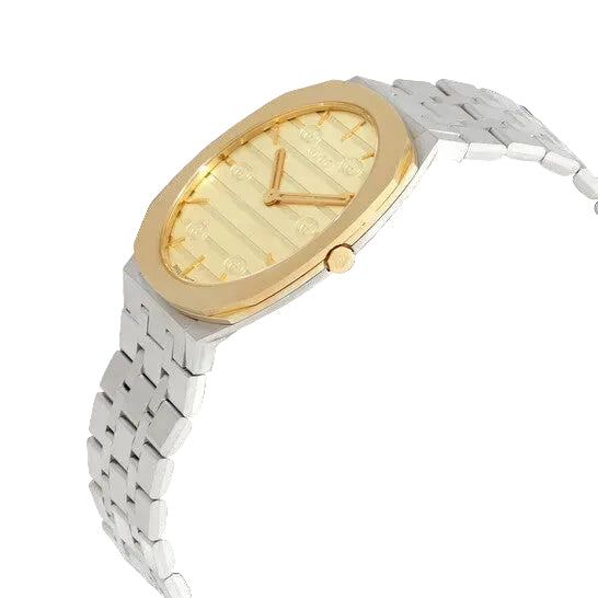 Gucci Women’s Swiss Made Quartz Silver Stainless Steel Gold Dial 34mm Watch YA163403