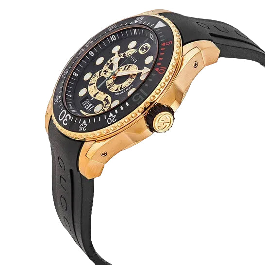Gucci Men’s Swiss Made Quartz DIVE SNAKE Silicone Strap Black Dial 45mm Watch YA136219