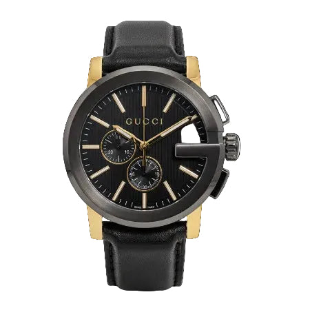 Gucci Men’s Swiss Made Quartz Leather Strap Black Dial 44mm Watch YA101203