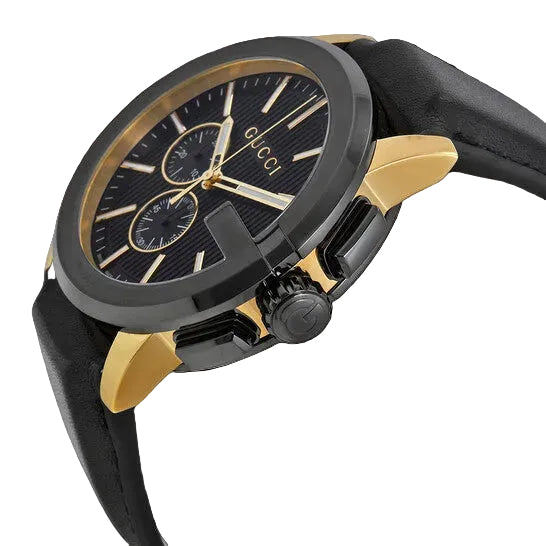 Gucci Men’s Swiss Made Quartz Leather Strap Black Dial 44mm Watch YA101203