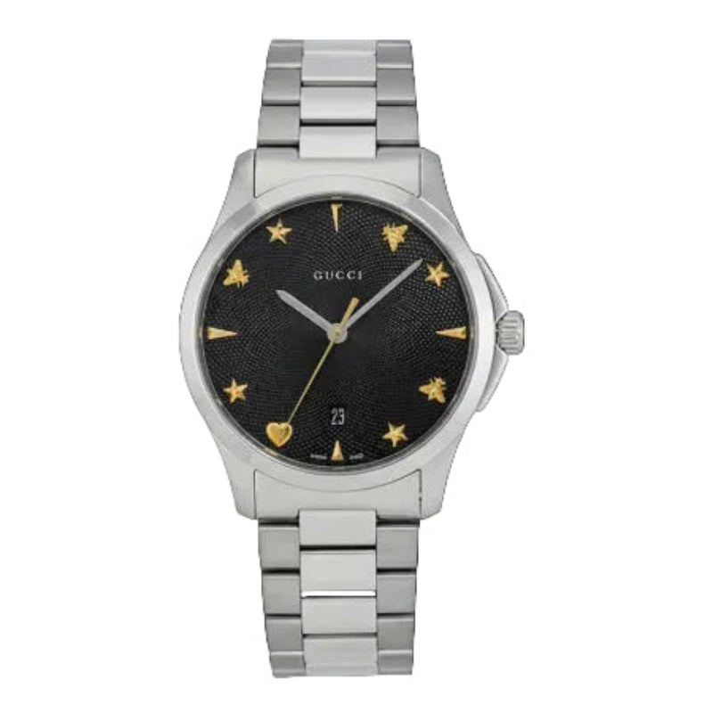 Gucci Unisex Swiss Made Quartz Stainless Steel Black Dial 38mm Watch YA1264029A