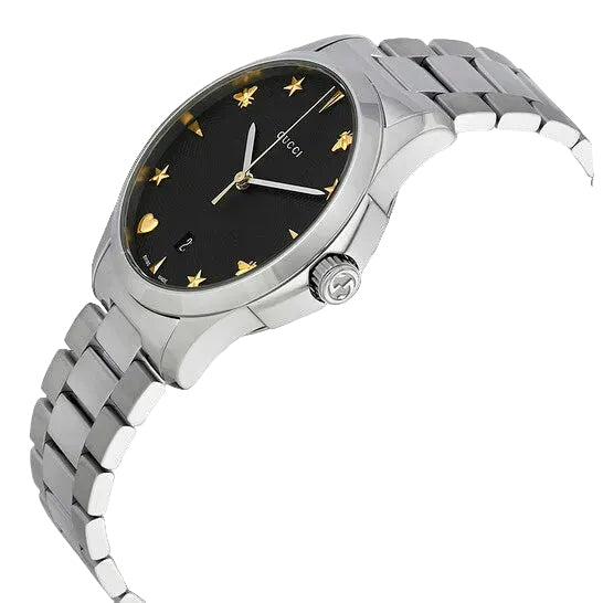 Gucci Unisex Swiss Made Quartz Stainless Steel Black Dial 38mm Watch YA1264029A