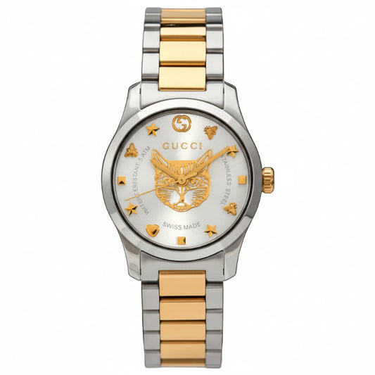 Gucci Women’s Swiss Made Quartz Stainless Steel Silver Dial 27mm Watch YA126596