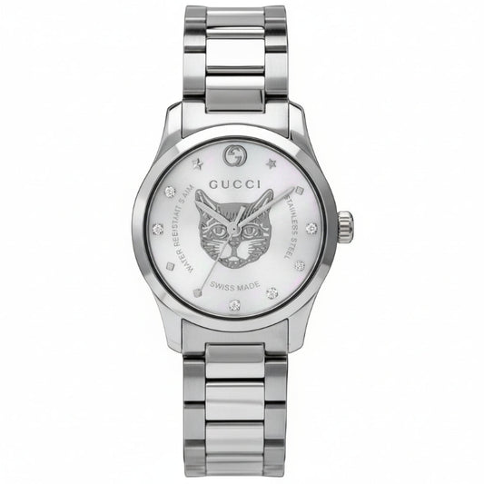 Gucci Women’s Swiss Made Quartz Silver Stainless Steel Silver Dial 27mm Watch YA126595