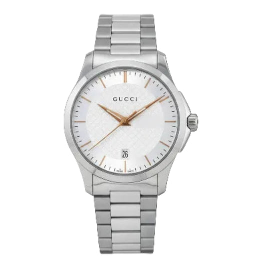Gucci Men’s Swiss Made Quartz Silver Stainless Steel White Dial 38mm Watch YA126442