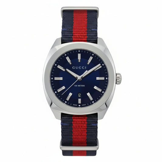 Gucci Men’s Swiss Made Quartz Nylon Strap Blue Dial 41mm Watch YA142304