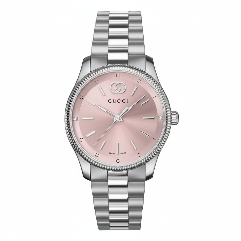 Gucci Women’s Swiss Made Quartz Silver Stainless Steel Pink Dail 29mm Watch YA1265061