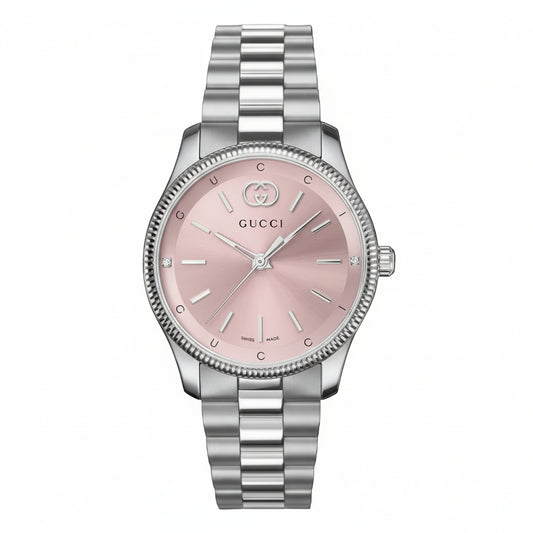 Gucci Women’s Swiss Made Quartz Silver Stainless Steel Pink Dail 29mm Watch YA1265061