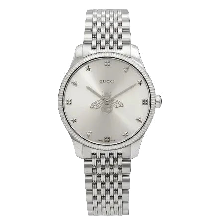 Gucci Men’s Swiss Made Quartz Silver Stainless Steel Silver Dial 36mm Watch YA1264153