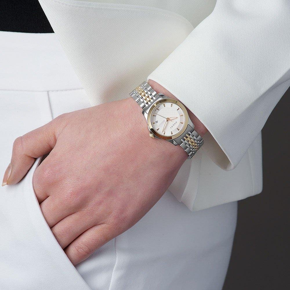 Gucci Women’s Swiss Made Quartz Stainless Steel Silver Dial 27mm Watch YA126511