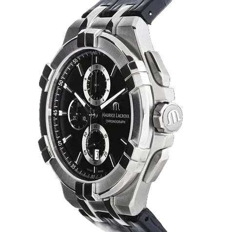 Maurice Lacroix Men’s Quartz Swiss Made BlackLeather Strap Black Dial 44mm Watch AI1018-SS001-330-1
