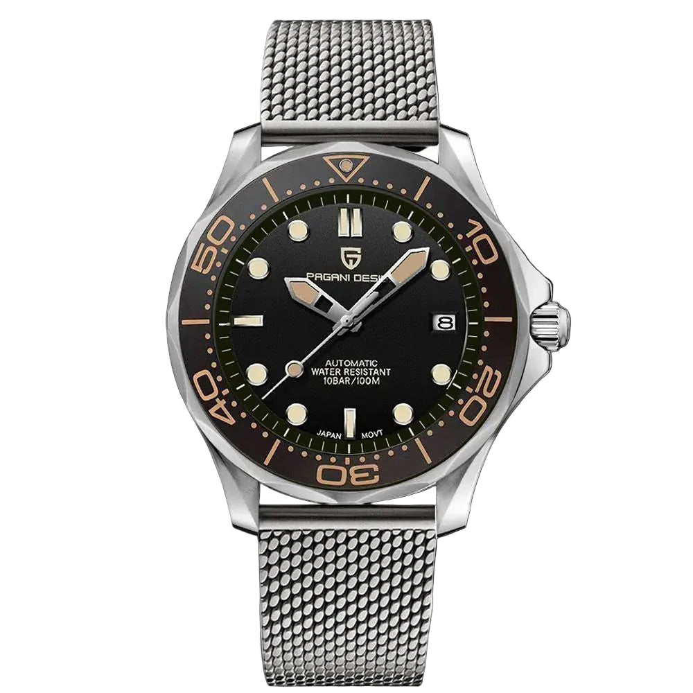 PAGANI DESIGN MEN'S JAMESBOND 007 SILVER STAINLESS STEEL CASE BLACK DAIL AUTOMATIC SHIFFER CHAIN WATCH SKU-PD1667 007