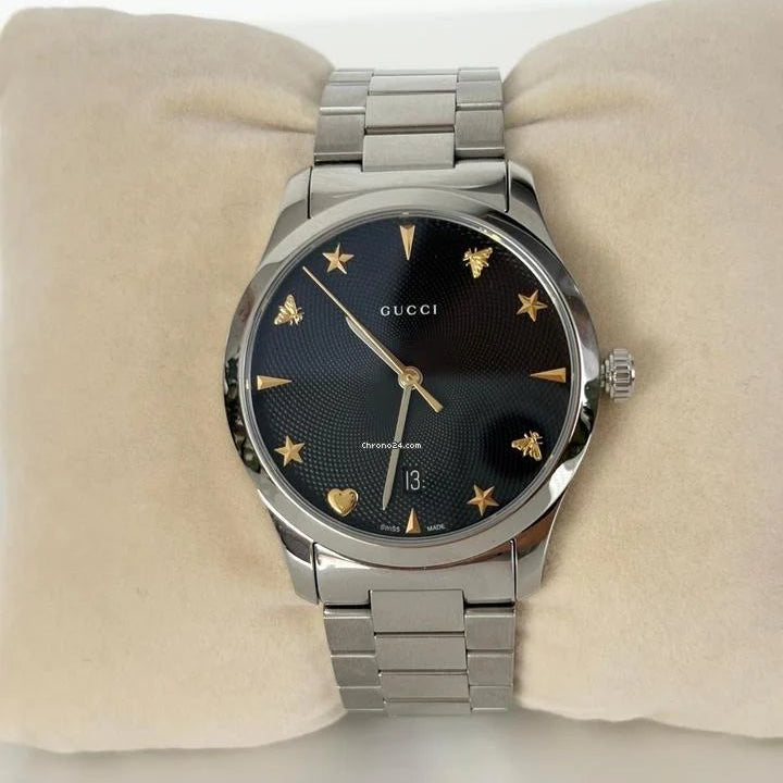 Gucci Unisex Swiss Made Quartz Stainless Steel Black Dial 38mm Watch YA1264029A