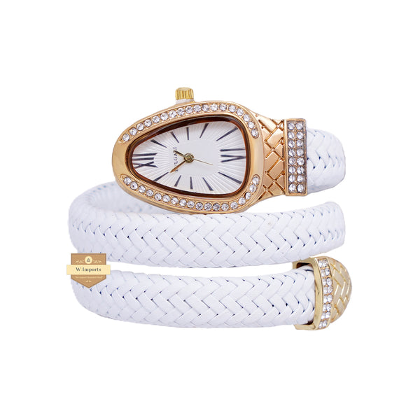 NEW LATEST COLLECTION SNAKE STYLE YELLOW GOLD WITH WHITE LADIES WATCH