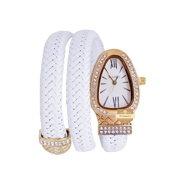 NEW LATEST COLLECTION SNAKE STYLE YELLOW GOLD WITH WHITE LADIES WATCH