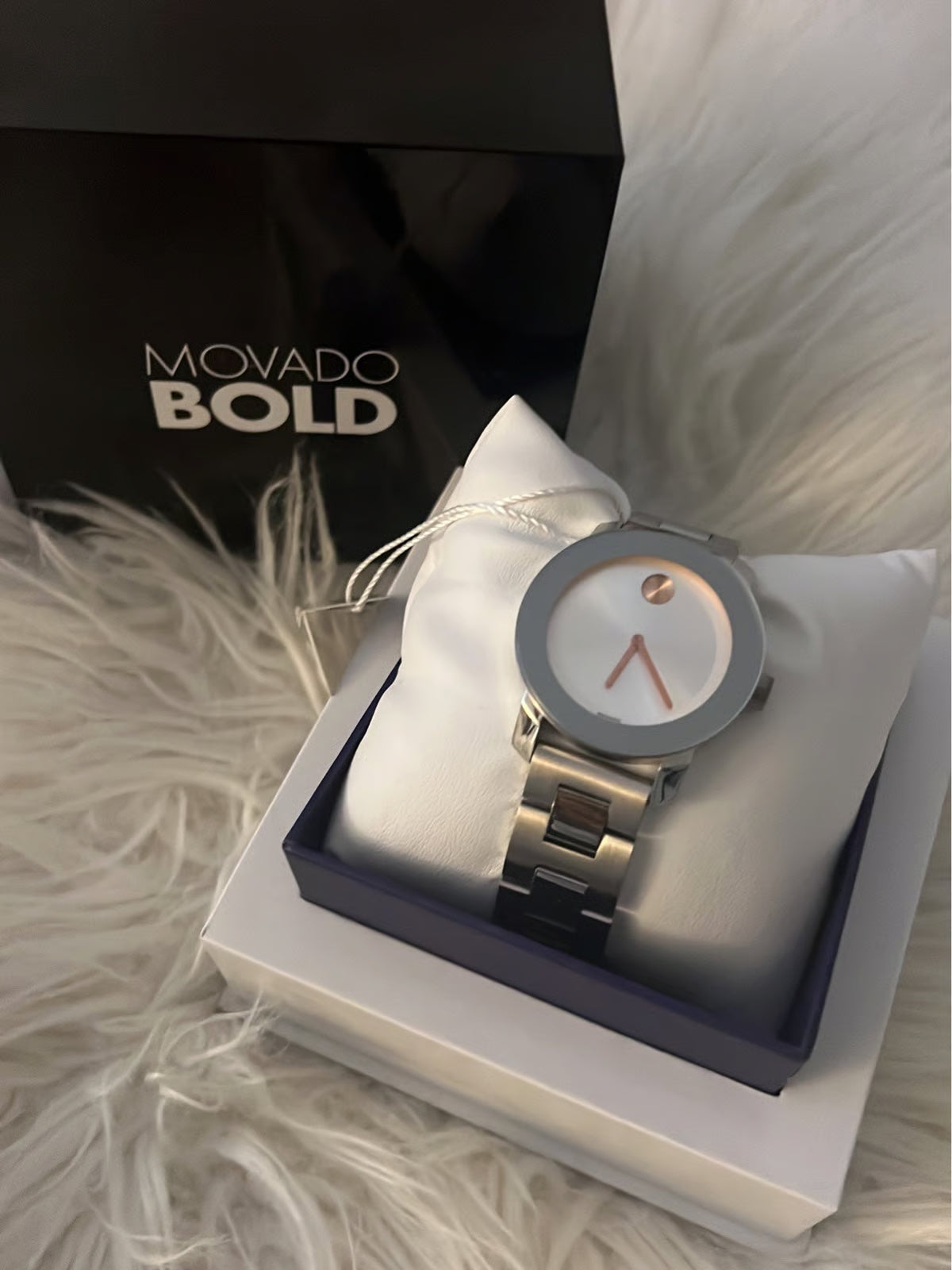 Movado Women’s Swiss Made Quartz Silver Stainless Steel Stoned Dial 36mm Watch 3600334