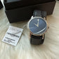 Movado Men’s Swiss Made Quartz Black Leather Strap Blue Dial 39mm Watch 2100009