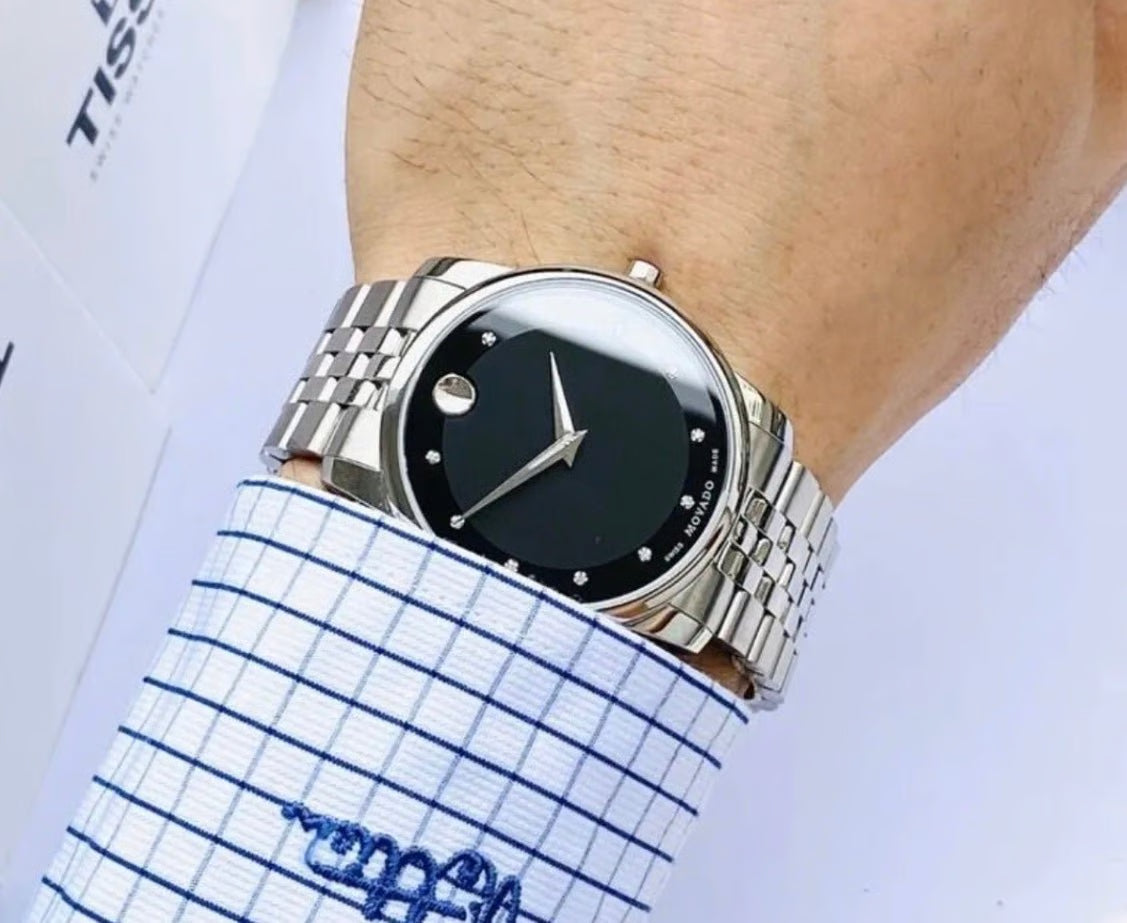 Movado Men’s Quartz Swiss Made Stainless Steel Black Dial 40mm Watch 0606878