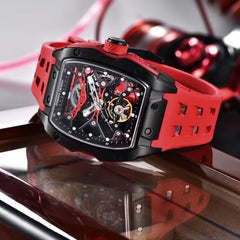 PAGANI DESIGN MEN'S WATCH MECHNICAL AUTOMATIC SKELETON RED STRAP RUBBER WATCH SKU-PD-YS018