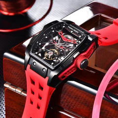 PAGANI DESIGN MEN'S WATCH MECHNICAL AUTOMATIC SKELETON RED STRAP RUBBER WATCH SKU-PD-YS018