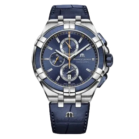 Maurice Lacroix Men’s Quartz Swiss Made Blue Leather Strap Blue Dial 44mm Watch AI1018-SS001-432-4