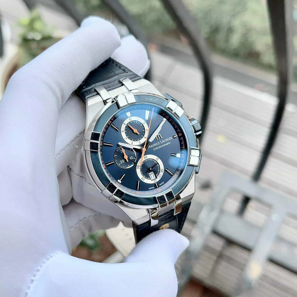 Maurice Lacroix Men’s Quartz Swiss Made Blue Leather Strap Blue Dial 44mm Watch AI1018-SS001-432-4