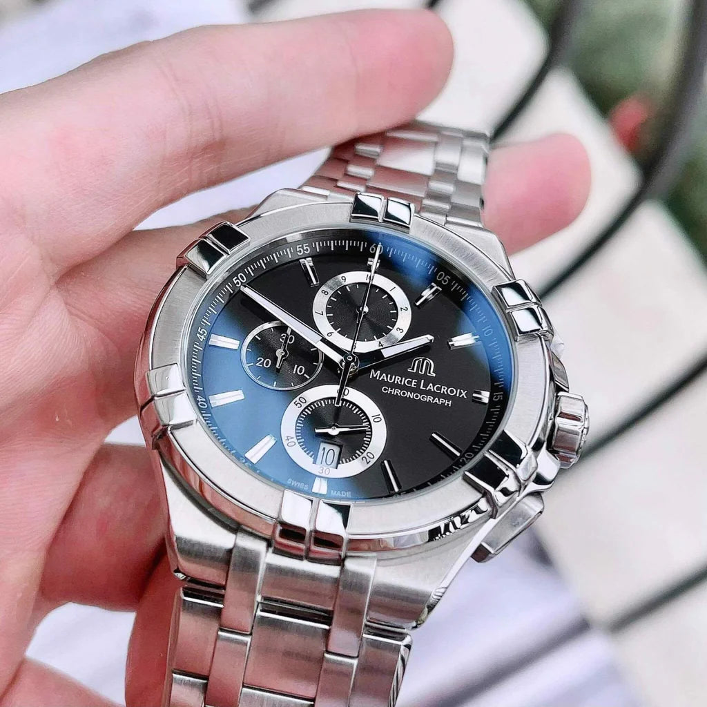 Maurice Lacroix Men’s Quartz Swiss Made Silver Stainless Steel Black Dial 44mm Watch AI1018-SS002-330-1