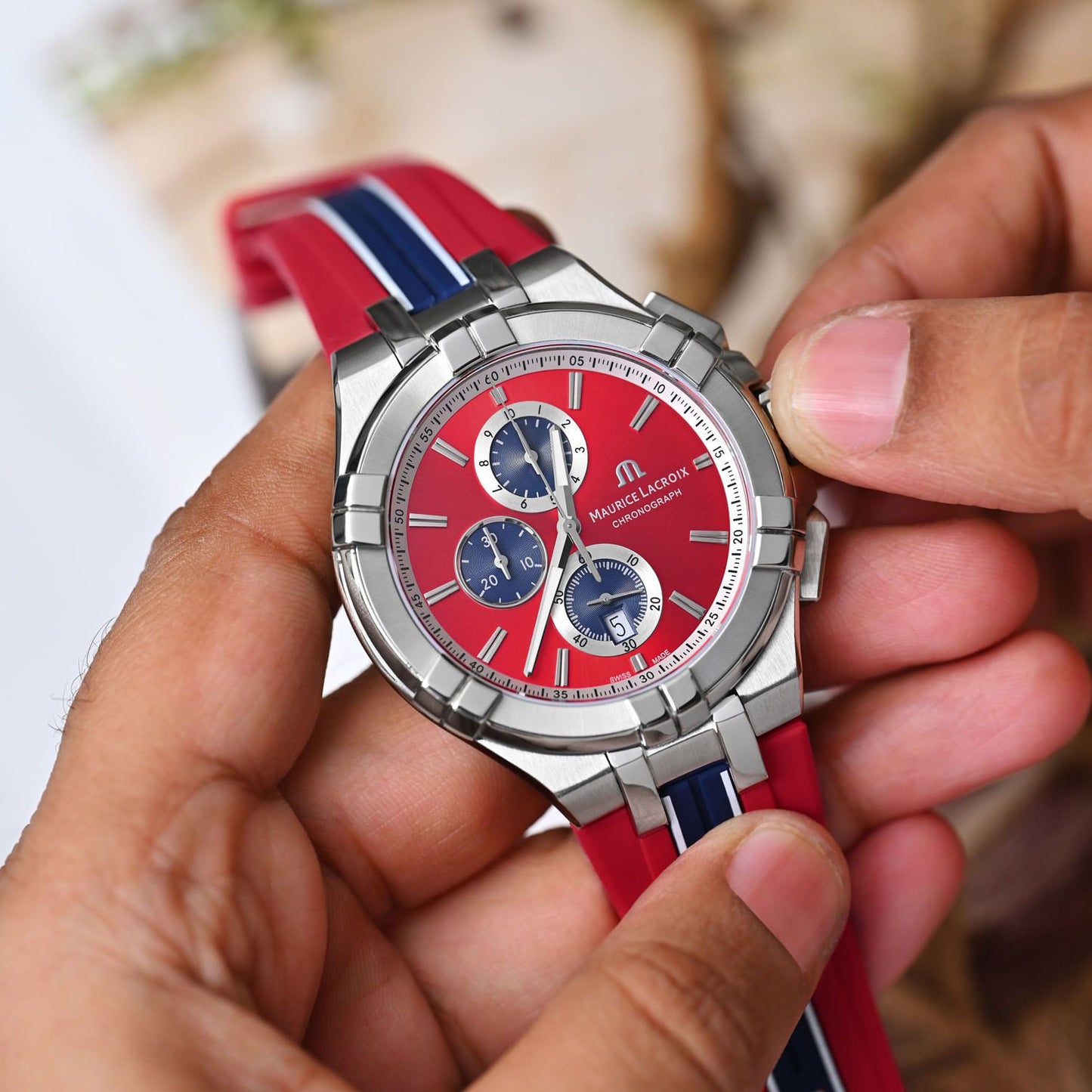 Maurice Lacroix Men’s Quartz Swiss Made Multi Color Silicone Strap Multi Color Dial 44mm Watch AI1018-SS001-530-6