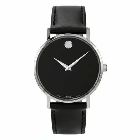 Movado Men’s Swiss Made Quartz Black Leather Strap Blue Dial 40mm Watch 0607312