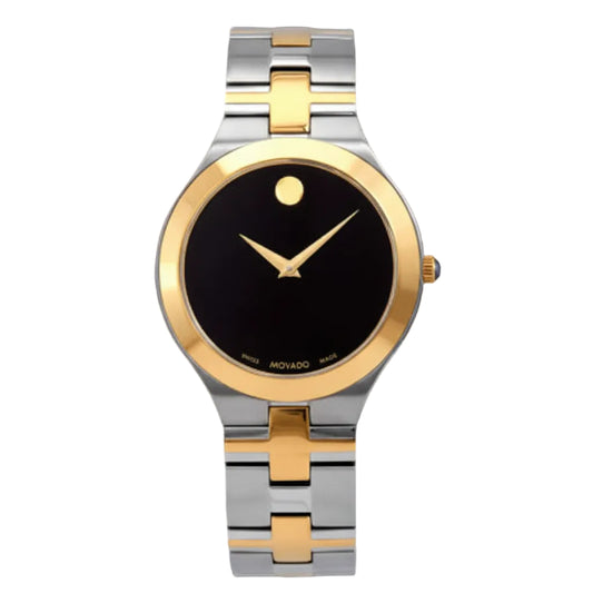 Movado Men’s Quartz Swiss Made Two Tone Yellow Gold Stainless Steel Black Dial 40mm Watch 0607443