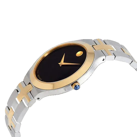 Movado Men’s Quartz Swiss Made Two Tone Yellow Gold Stainless Steel Black Dial 40mm Watch 0607443