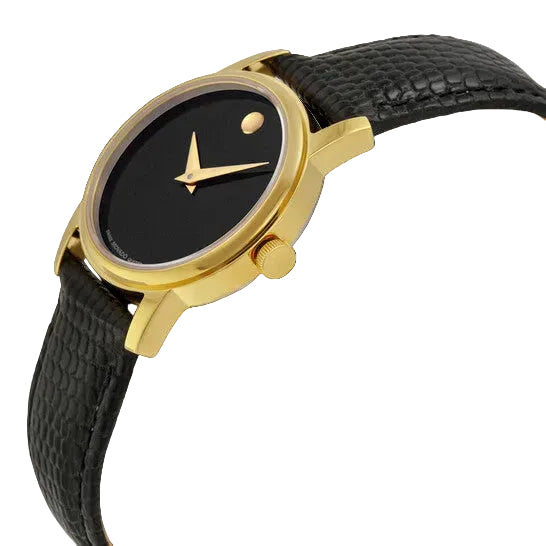 Movado Women’s Quartz Swiss Made Black Leather Strap Black Dial 26mm Watch 2100006
