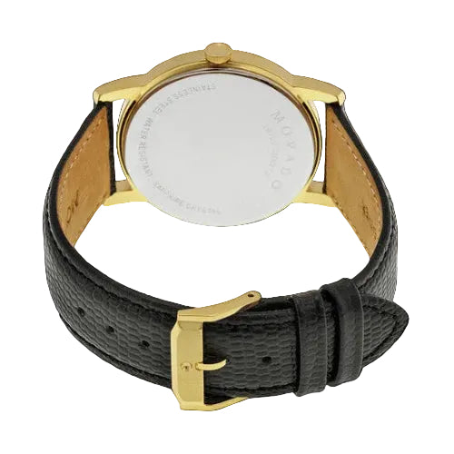 Movado Men’s Quartz Swiss Made Leather Strap Black Dial 38mm Watch 2100005