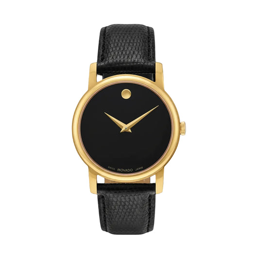 Movado Men’s Quartz Swiss Made Leather Strap Black Dial 38mm Watch 2100005
