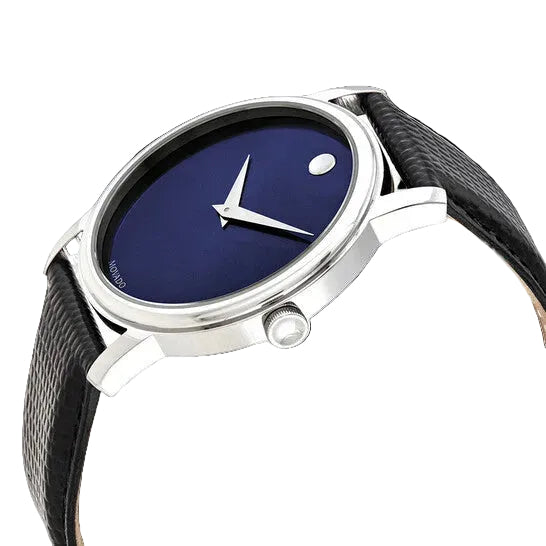 Movado Men’s Swiss Made Quartz Black Leather Strap Blue Dial 39mm Watch 2100009