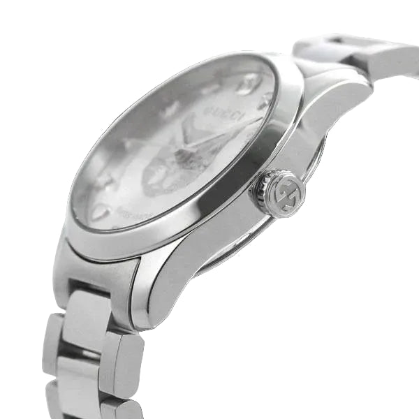 Gucci Women’s Swiss Made Quartz Silver Stainless Steel Silver Dial 27mm Watch YA126595