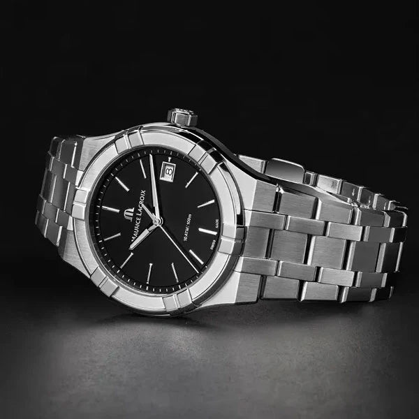 Maurice Lacroix Men’s Quartz Swiss Made Silver Stainless Steel Black Dial 40mm Watch AI1108-SS002-330-1