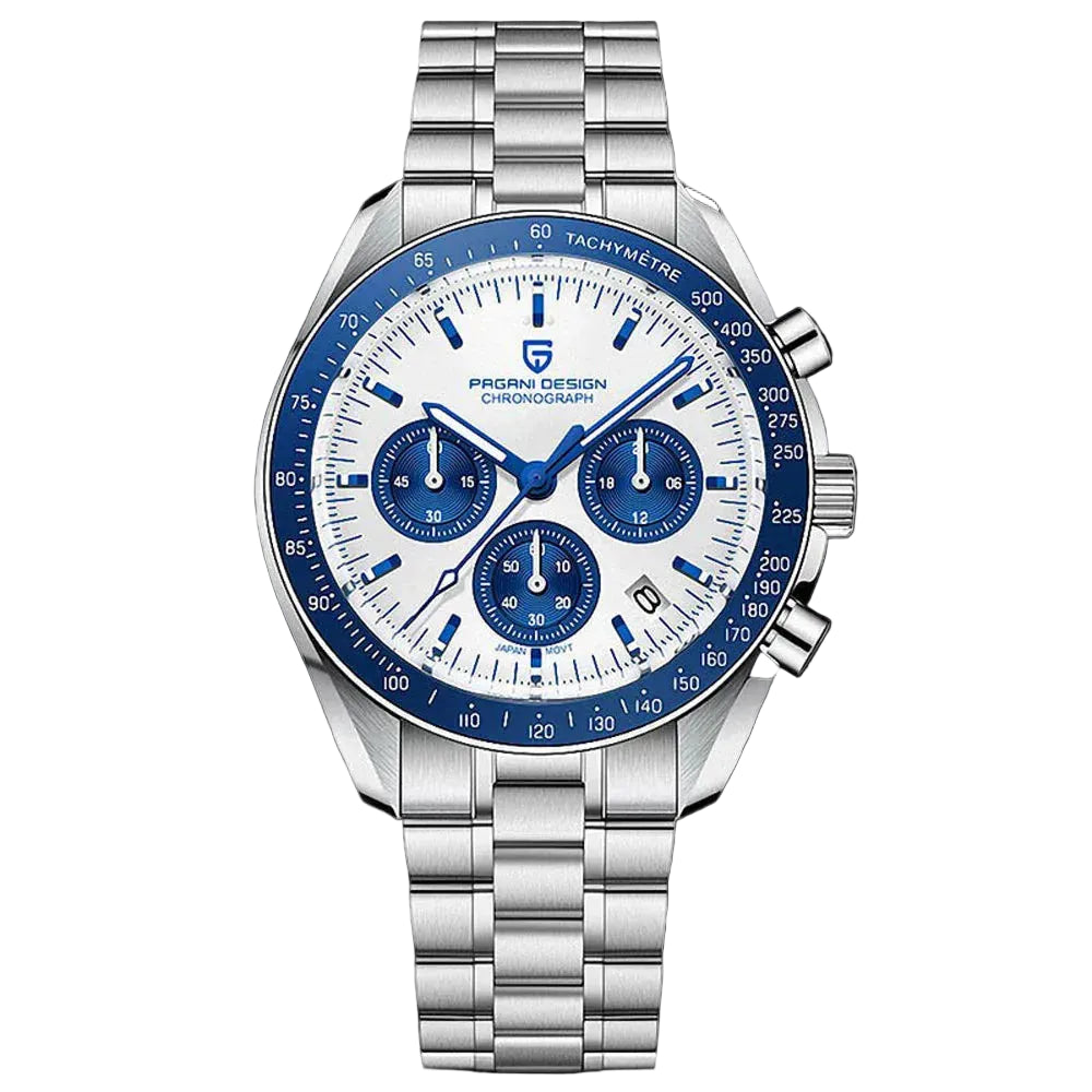 PAGANI DESIGN MEN'S WATCH VK63 QUARTZ JAPANEES STAINLESS STEEL WHITE MOON PHASE DAIL SKU-PD1701