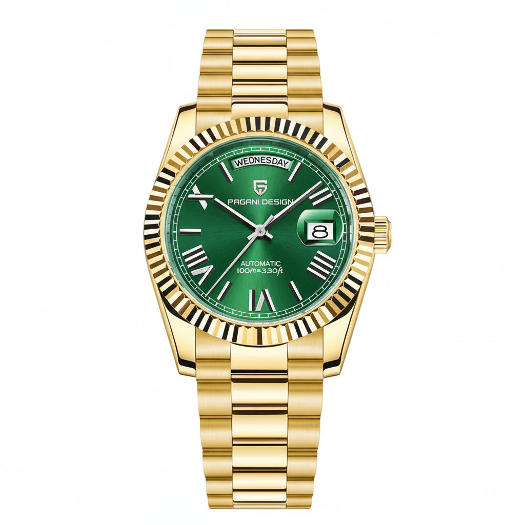 PAGANI DESIGN MEN'S GOLD AUTOMAITC STAINLESS STEEL CHAIN WATCH SKU-PD1783