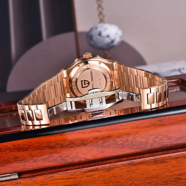 PAGANI DESIGN MEN'S ROSE GOLD STAINLESS STEEL AUTOMATIC WITH CHOCOLATE BROWN DAIL CHAIN WATCH SKU-PD1728