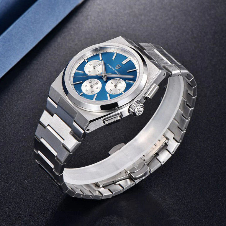 PAGANI DESIGN MEN'S CHRONGRAPH SILVER STAINLESS STEEL JAPANEES QUARTZ MOVEMENT BLUE DAIL CHAI WATCH SKU-PD1761