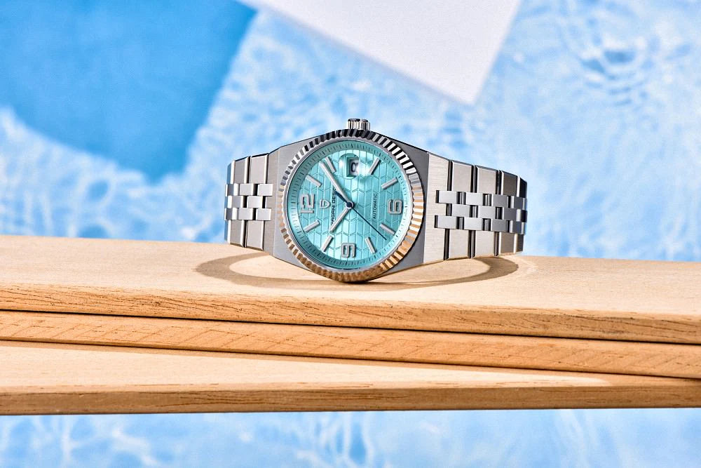 PAGANI DESIGN MEN'S NEW MODEL 2025 SILVER STAINLESS STEEL WITH ICE BLUE DAIL CHAIN WATCH AUTOMATIC SKU-YS027