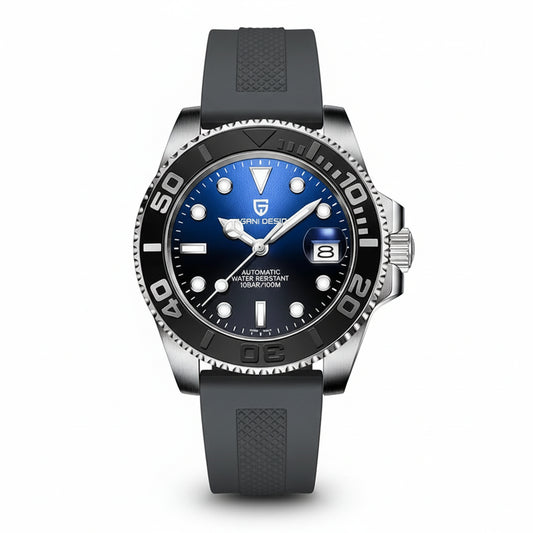 PAGANI DESIGN MEN'S WATCH AUTOMATIC SILVER STAINLESS STEEL BLACK & BLUE DAIL CHAIN WATCH SKU-PD-1651