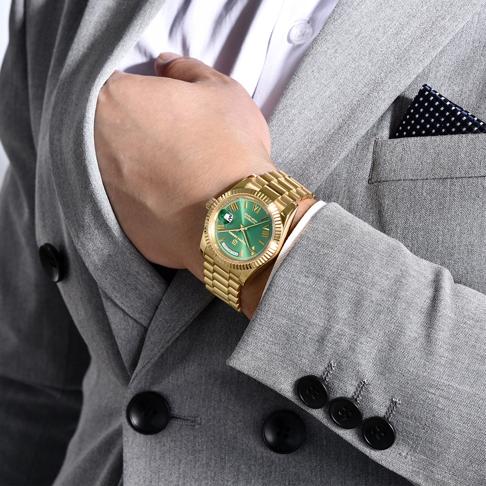 PAGANI DESIGN MEN'S GOLD AUTOMAITC STAINLESS STEEL CHAIN WATCH SKU-PD1783