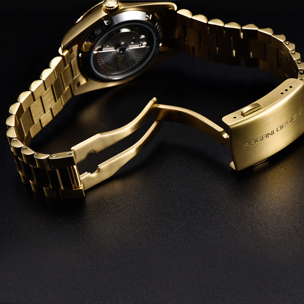 PAGANI DESIGN MEN'S GOLD AUTOMAITC STAINLESS STEEL CHAIN WATCH SKU-PD1783